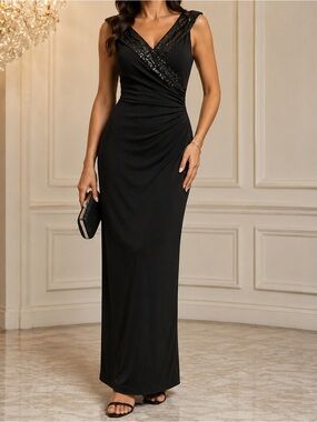 Like New Lauren Ralph Lauren Black Sequin Embellished Maxi Dress